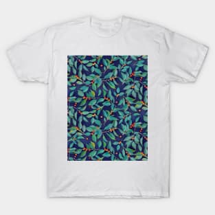 Leaves + Berries in Navy Blue, Teal & Tangerine T-Shirt